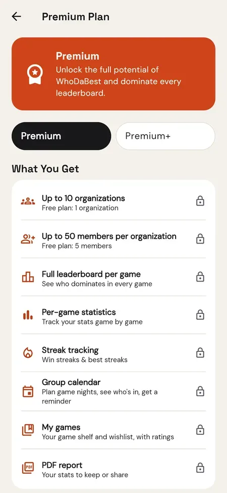 Premium screen — free plan