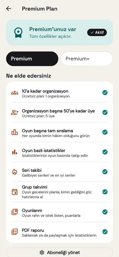 Premium ekranı — abone