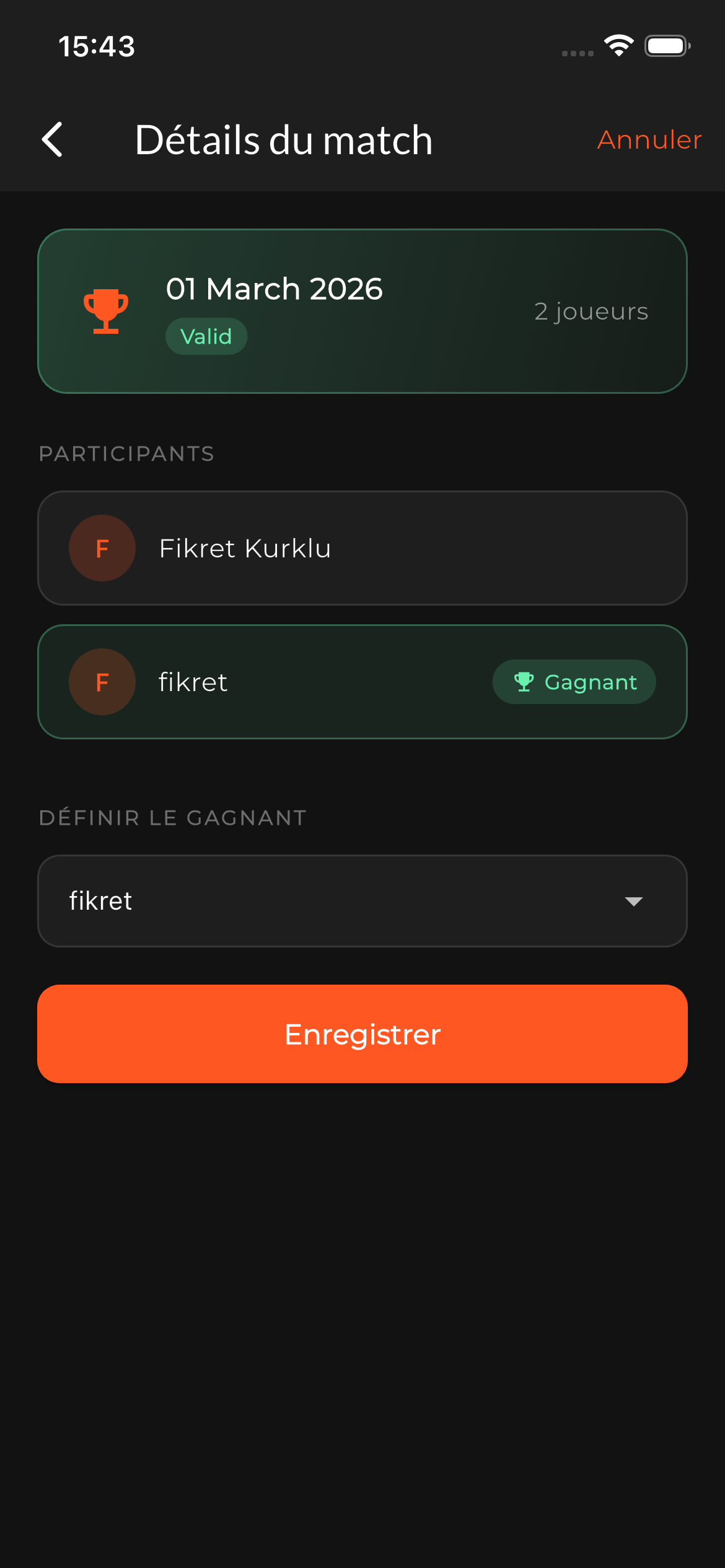 Mode édition — définir le gagnant