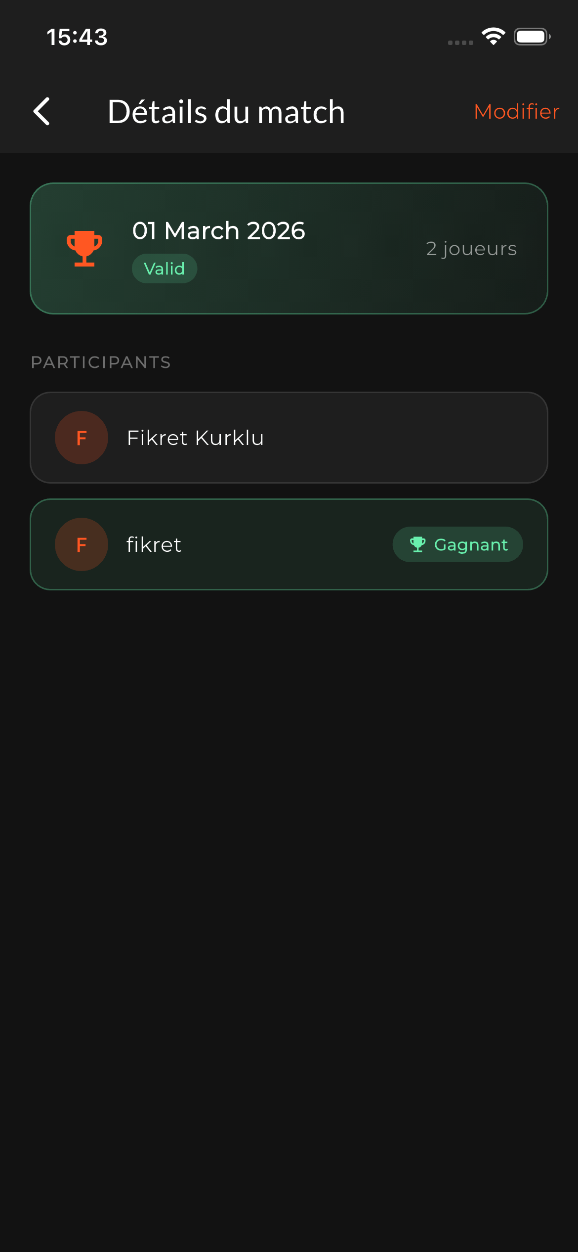 Détail du match