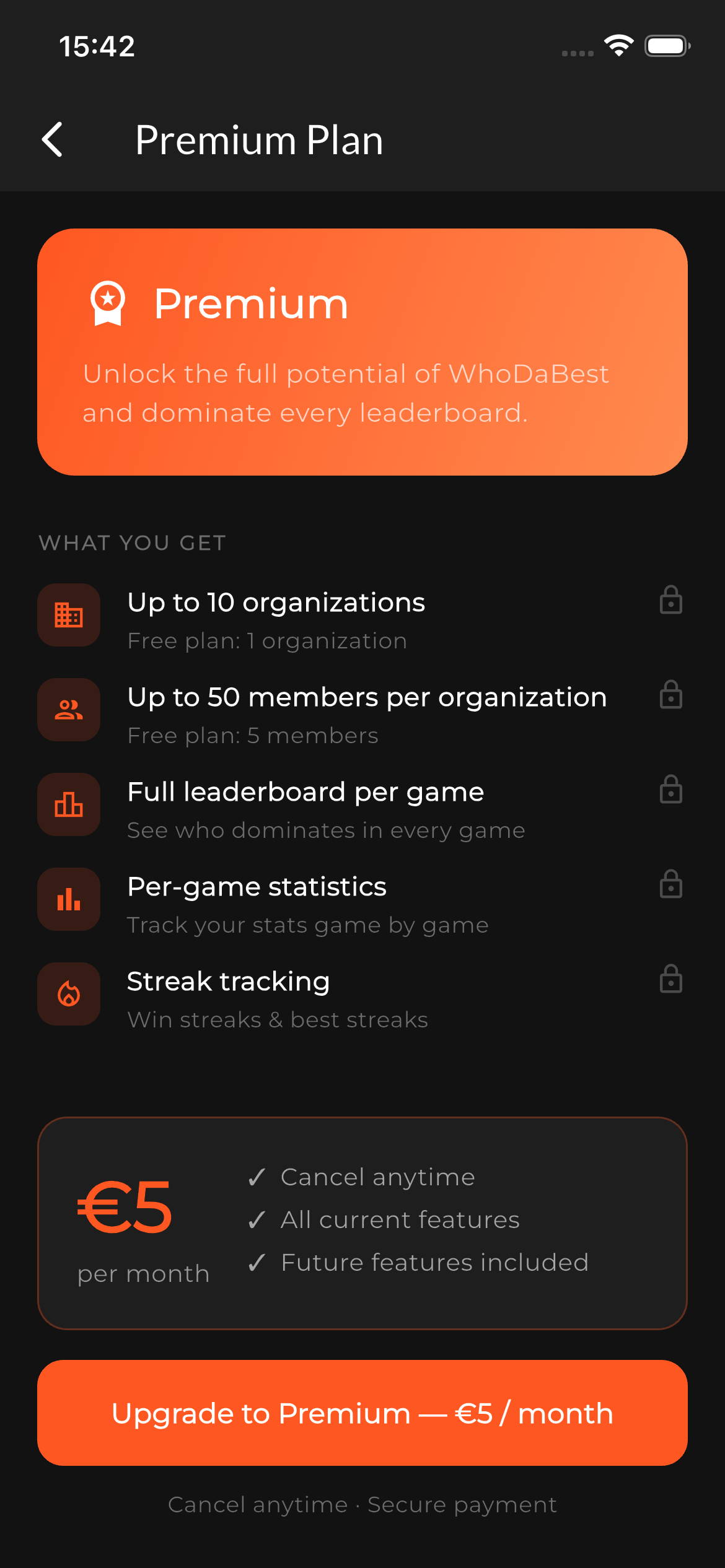 Écran Premium — plan gratuit