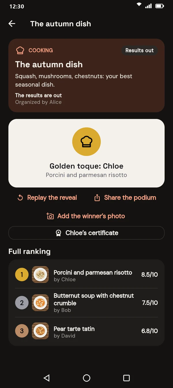 The podium of a cooking contest: the Golden toque