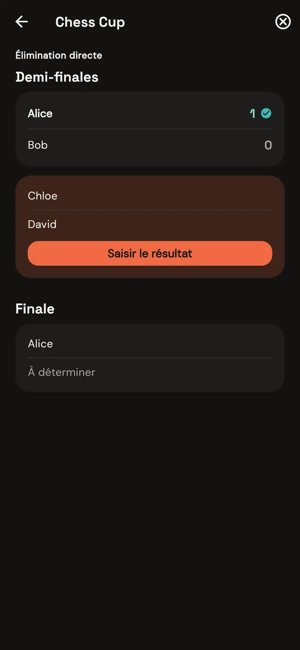Un tournoi à élimination directe en cours