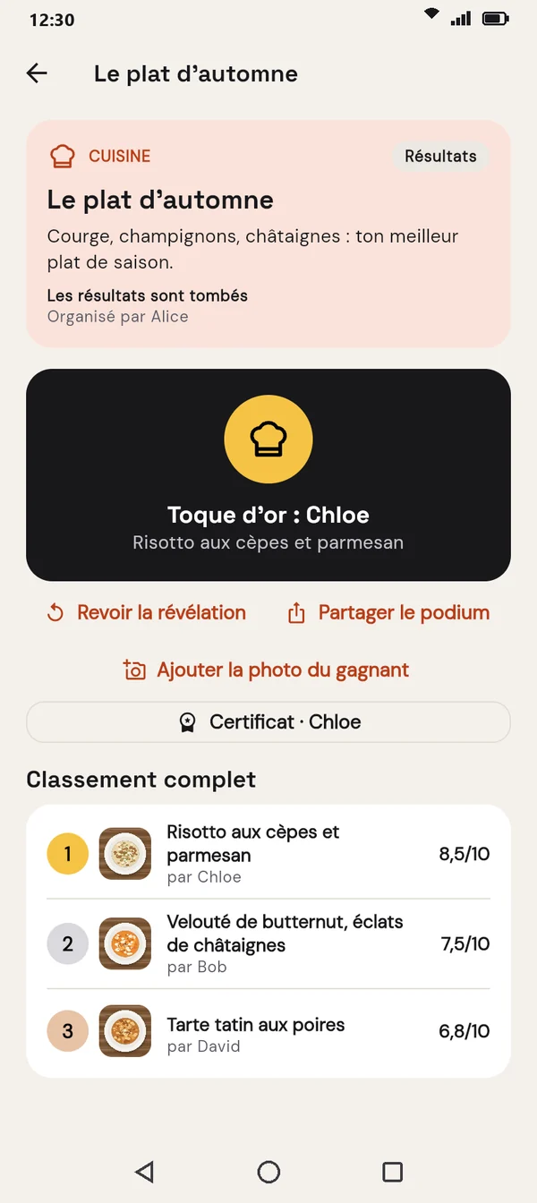 Le podium d'un concours de cuisine : la Toque d'or