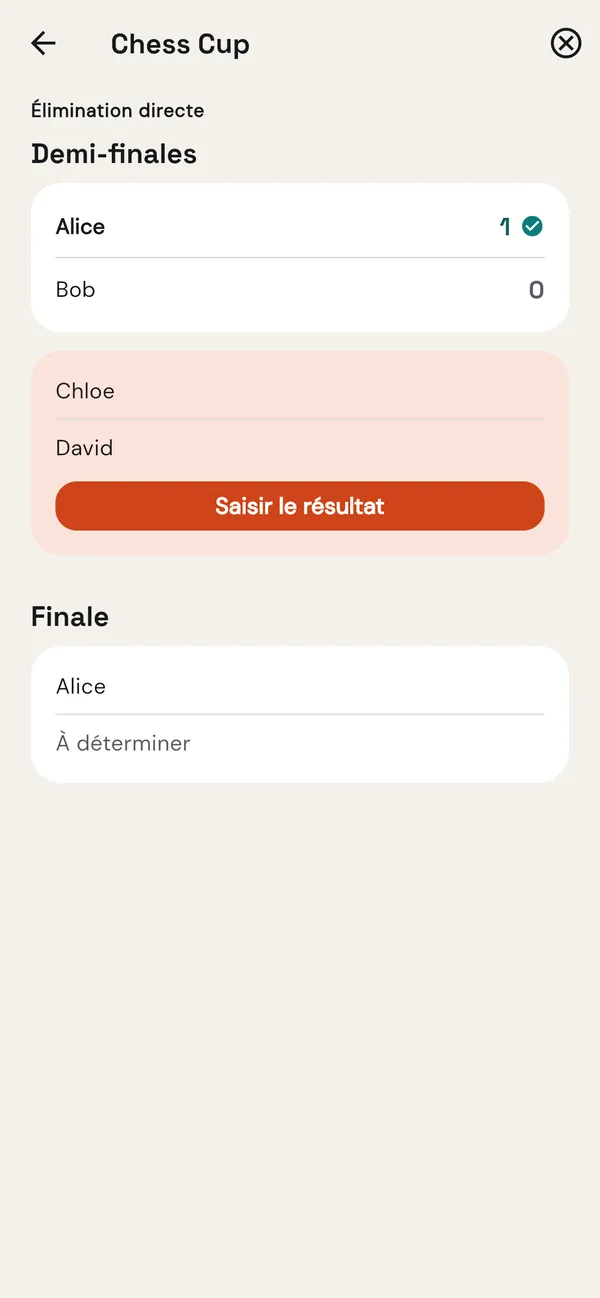Un tournoi à élimination directe en cours